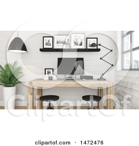 Clipart of a 3d Modern Office - Royalty Free Illustration by KJ Pargeter