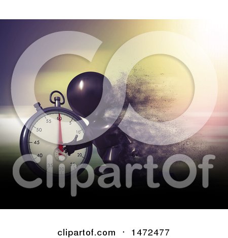 Clipart of a 3d Black Man Runner Taking off on Starting Blocks by a Giant Stop Watch - Royalty Free Illustration by KJ Pargeter