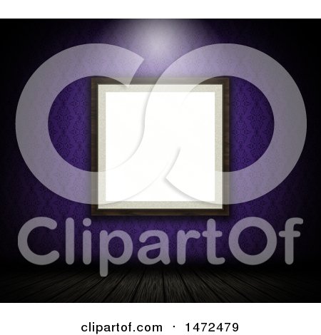 Clipart of a 3d Blank Picture Frame on a Purple Wall - Royalty Free Illustration by KJ Pargeter
