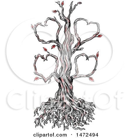 Clipart of a Tattoo Sketch of a Tree with Heart Branches, on a White Background - Royalty Free Illustration by patrimonio