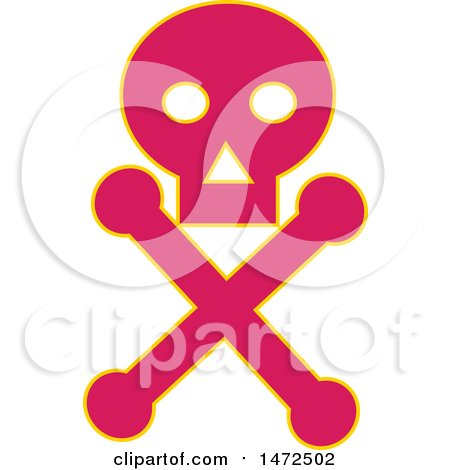 Clipart of a Poison Skull and Cross Bones Symbol in Pink, with a Yellow Outline - Royalty Free Vector Illustration by patrimonio