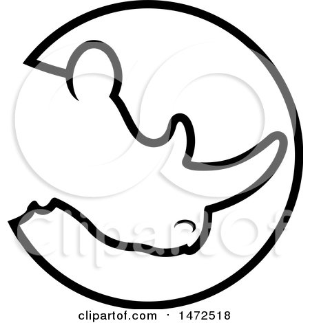 Clipart of a Black and White Profiled Rhinoceros Head in a Circle - Royalty Free Vector Illustration by Lal Perera