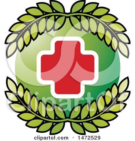 Clipart of a Medical Cross in a Green Circle with Leaves - Royalty Free Vector Illustration by Lal Perera