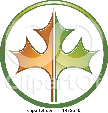 Clipart of a Green and Orange Maple Leaf in a Circle - Royalty Free Vector Illustration by Lal Perera