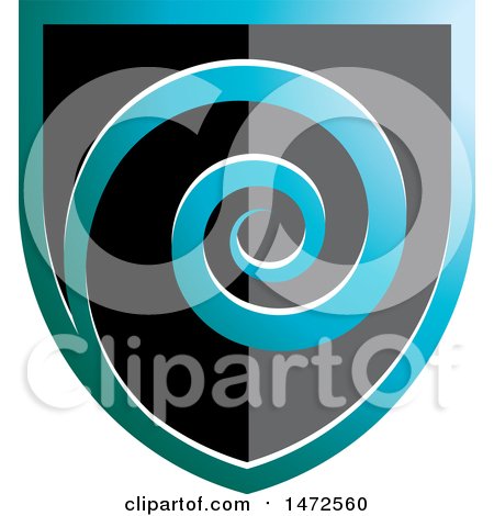 Clipart of a Black Teal and Blue Spiral Shield - Royalty Free Vector Illustration by Lal Perera