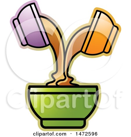 Clipart of Mixing Bowls with Two Pouring Ingredients into a Larger One - Royalty Free Vector Illustration by Lal Perera