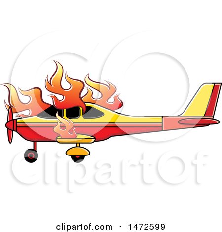 Clipart of a Small Airplane on Fire - Royalty Free Vector Illustration by Lal Perera