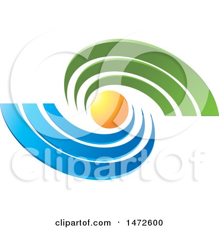 Clipart of a Sun with Green and Blue Swooshes - Royalty Free Vector Illustration by Lal Perera