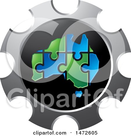 Clipart of a Gear with a Puzzle Map of Australia - Royalty Free Vector Illustration by Lal Perera