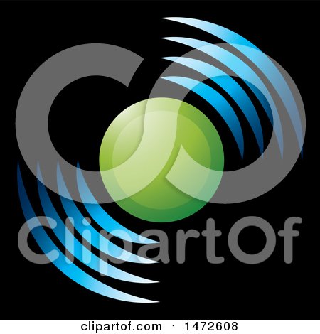 Clipart of a Green Circle and Blue Signal Icon on Black - Royalty Free Vector Illustration by Lal Perera