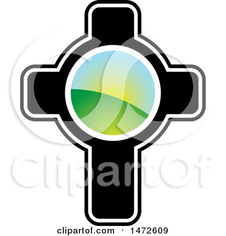 Clipart of a Cross with a Landscape - Royalty Free Vector Illustration by Lal Perera