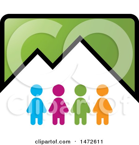Clipart of a Mountain Icon with Colorful People - Royalty Free Vector Illustration by Lal Perera