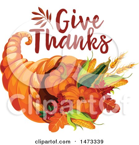 Clipart of a Give Thanks Design over a Cornucopia - Royalty Free Vector Illustration by Vector Tradition SM