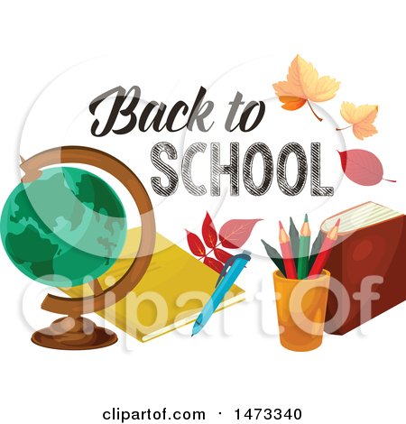 Clipart of a Globe and Books with Back to School Text - Royalty Free Vector Illustration by Vector Tradition SM