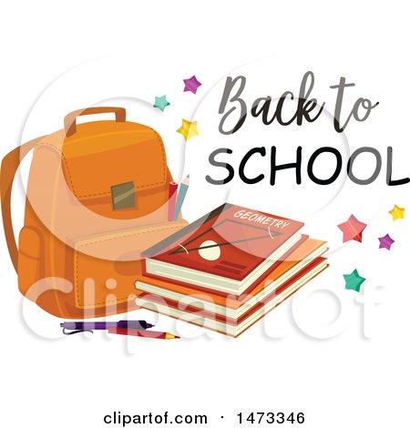 Clipart of a Backpack and Books with Back to School Text - Royalty Free Vector Illustration by Vector Tradition SM