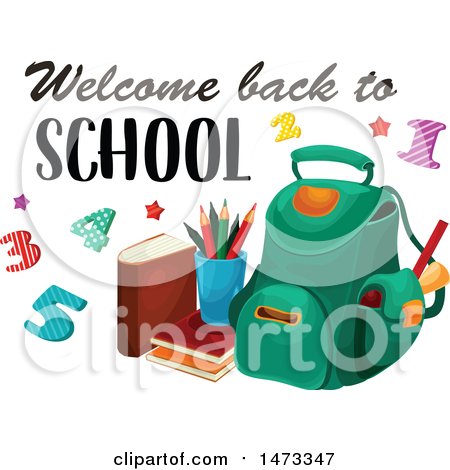 Clipart of a Backpack with Welcome Back to School Text - Royalty Free Vector Illustration by Vector Tradition SM
