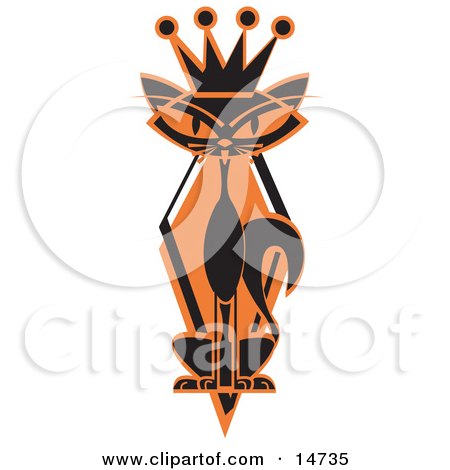 Slim Black Siamese Cat In Silhouette, Wearing A Kings Crown Clipart Illustration by Andy Nortnik