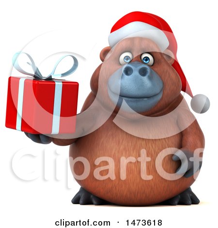 Clipart of a 3d Christmas Orangutan Monkey Mascot, on a White Background - Royalty Free Illustration by Julos