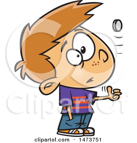Clipart of a Cartoon Boy Tossing a Coin - Royalty Free Vector Illustration by toonaday