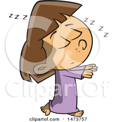 Clipart of a Cartoon Girl Sleep Walking - Royalty Free Vector Illustration by toonaday