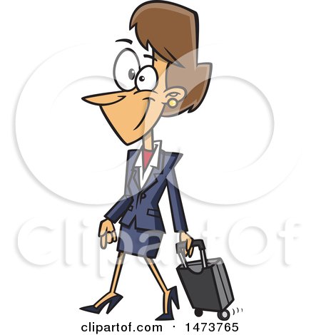 Clipart of a Cartoon Female Flight Attendant Walking with a Rolling Suitcase - Royalty Free Vector Illustration by toonaday