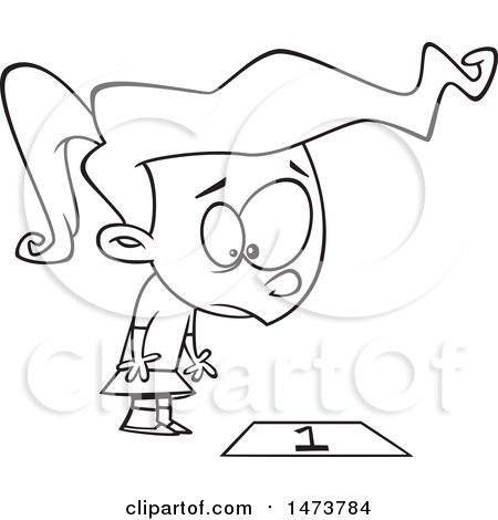 Clipart of a Cartoon Lineart Looking down at Square One - Royalty Free Vector Illustration by toonaday