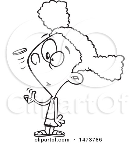 Clipart of a Cartoon Lineart Girl Tossing a Coin - Royalty Free Vector Illustration by toonaday