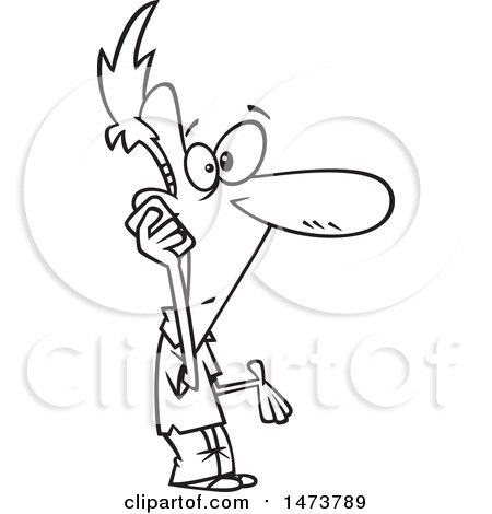 Clipart of a Cartoon Lineart Man Gesturing and Talking on a Mobile Phone - Royalty Free Vector Illustration by toonaday