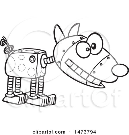 Clipart of a Cartoon Lineart Robotic Dog - Royalty Free Vector Illustration by toonaday