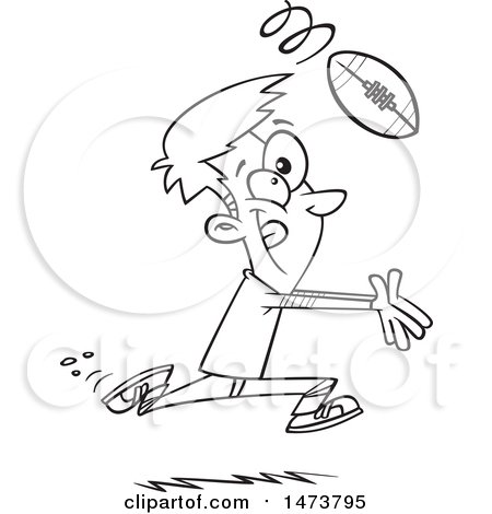 Clipart of a Cartoon Lineart Man Catching a Football - Royalty Free Vector Illustration by toonaday