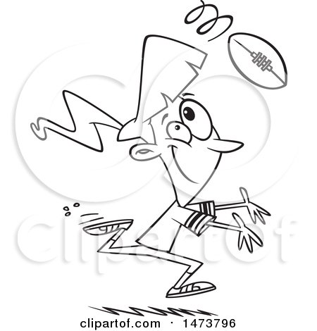 Clipart of a Cartoon Lineart Woman Playing Football - Royalty Free Vector Illustration by toonaday