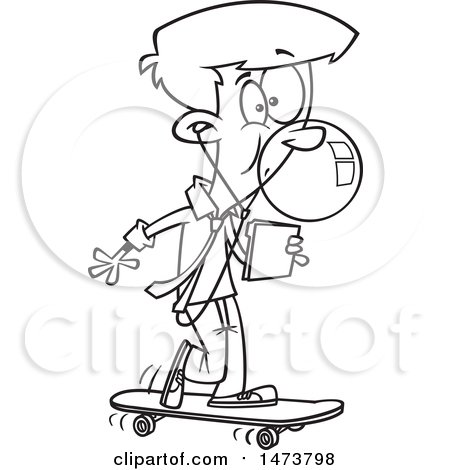 Clipart of a Cartoon Lineart Business Man Office Intern on a Skateboard - Royalty Free Vector Illustration by toonaday