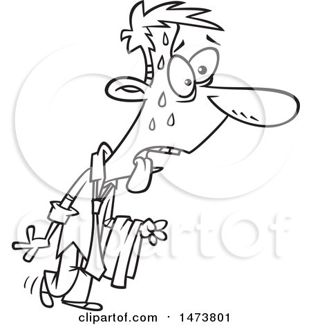 Clipart of a Cartoon Lineart Business Man Sweating on a Hot Day - Royalty Free Vector Illustration by toonaday