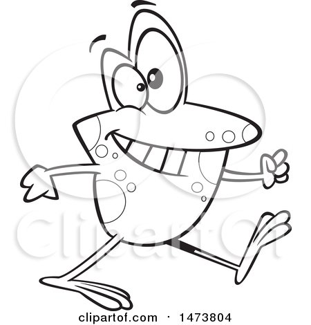 Clipart of a Cartoon Lineart Happy Frog Taking a Stroll - Royalty Free Vector Illustration by toonaday