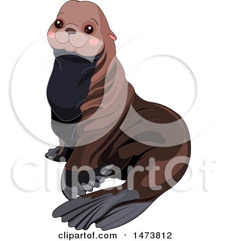 Clipart of a Cute Brown Sea Lion - Royalty Free Vector Illustration by Pushkin