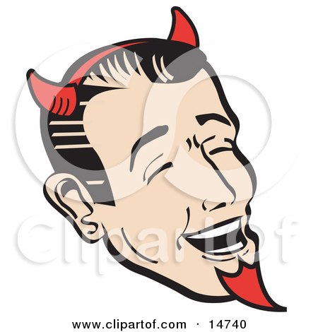 Man Wearing Red Horns And A Red Goatee, Laughing Devilishly On Halloween Clipart Illustration by Andy Nortnik