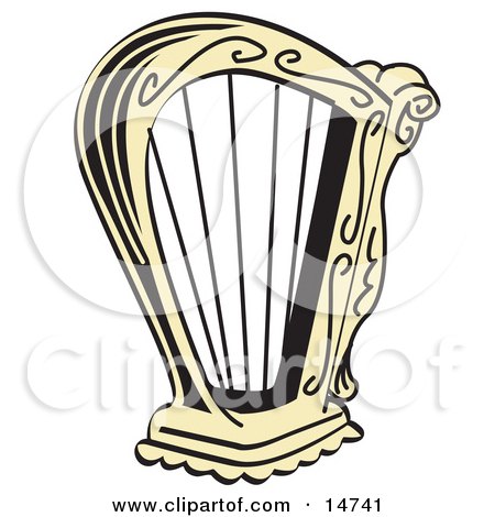 Golden Harp Instrument Over a White Background Clipart Illustration by Andy Nortnik