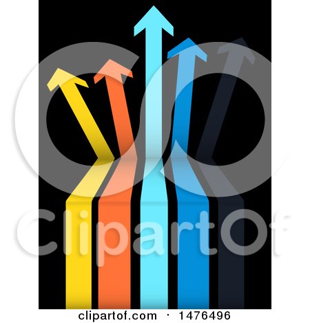 Clipart of 3d Colorful Vertical Arrows on Black - Royalty Free Vector Illustration by elaineitalia