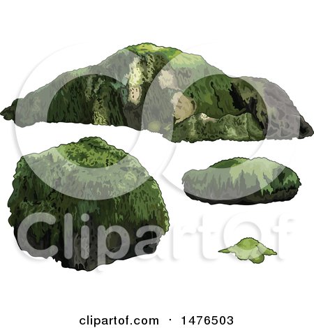 Clipart of Green Mossy Rocks - Royalty Free Vector Illustration by Pushkin