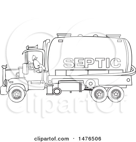 Clipart of a Black and White Worker Backing up a Septic Pumper Truck - Royalty Free Vector Illustration by djart