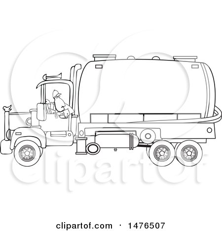 Clipart of a Black and White Man Backing up a Septic Pumper Truck - Royalty Free Vector Illustration by djart