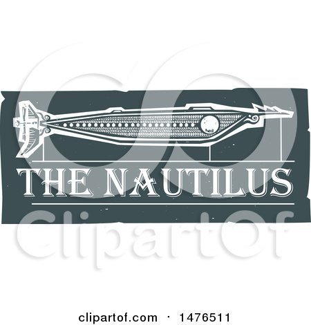 Clipart of a Woodcut Steampunk Submarine, the Nautilus - Royalty Free Vector Illustration by xunantunich