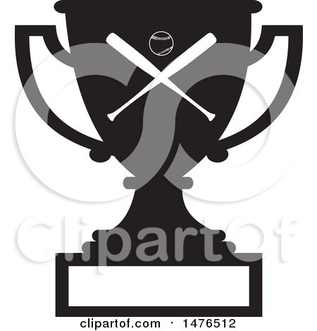 Clipart of a Silhouetted Sports Trophy Cup with a Baseball and Bats over a Blank Panel - Royalty Free Vector Illustration by Johnny Sajem