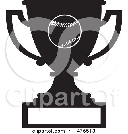 Clipart of a Silhouetted Sports Trophy Cup with a Baseball and Blank Panel - Royalty Free Vector Illustration by Johnny Sajem