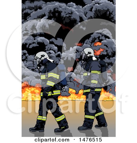 Clipart of Firemen Against Smoke and Flames - Royalty Free Vector Illustration by dero