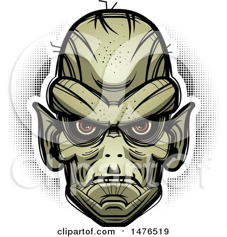 Clipart of a Goblin Head over Halftone - Royalty Free Vector Illustration by Cory Thoman