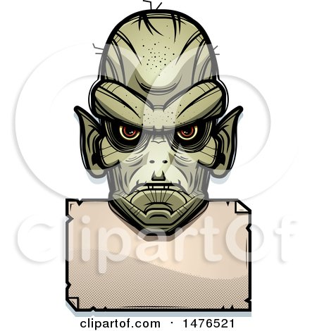 Clipart of a Goblin Head over a Blank Sign - Royalty Free Vector Illustration by Cory Thoman