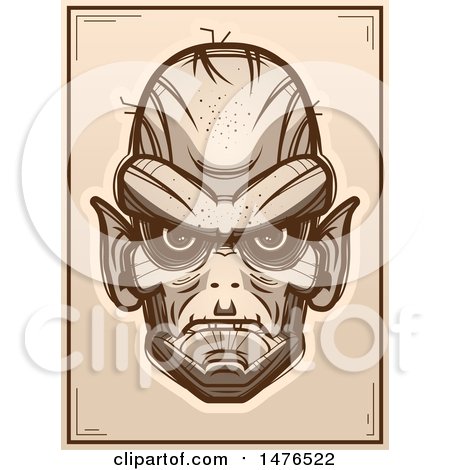 Clipart of a Goblin Head Sepia Poster - Royalty Free Vector Illustration by Cory Thoman