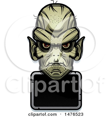Clipart of a Goblin Head over a Blank Sign - Royalty Free Vector Illustration by Cory Thoman
