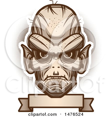 Clipart of a Goblin Head over a Blank Banner - Royalty Free Vector Illustration by Cory Thoman